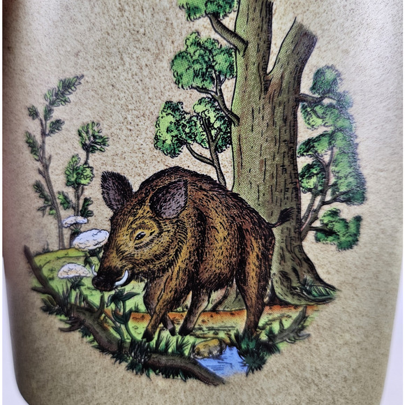 Vintage German Hip Flask Wild Boar Hinged Captive Top Liquor Stoneware Hunting - Picture 3 of 13